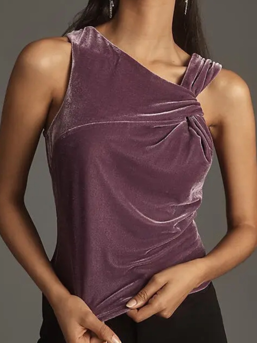 Sunday in Brooklyn Velvet Purple One-Shoulder Knot Tank Top - Picture 4 of 4